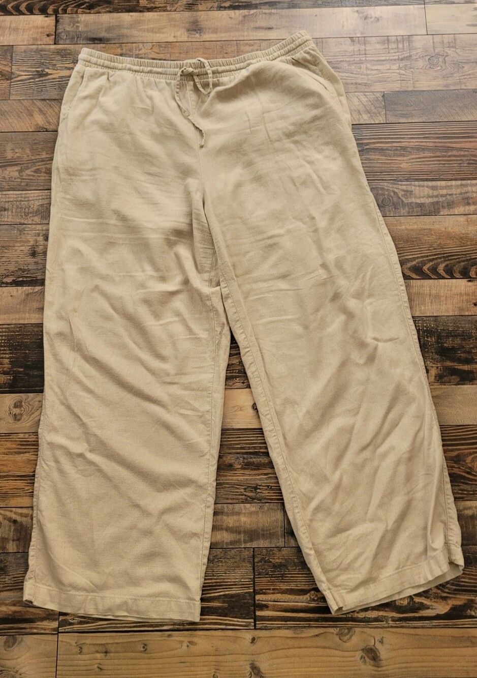 GAP Linen Blend Pants Khaki Drawstring Waist Women’s XL Wide Leg Pull On